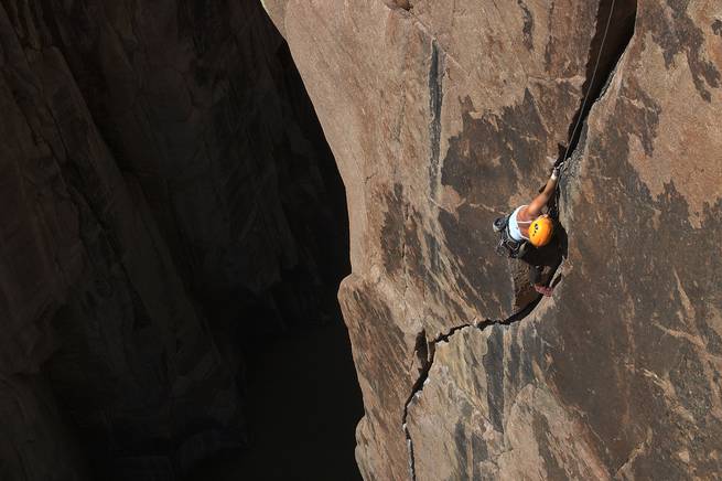 Student rock climbing in Wyoming's Fremont Canyon.