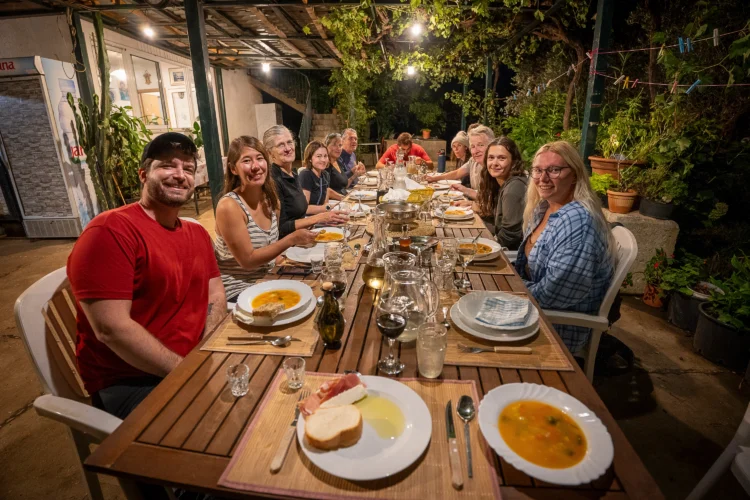 The group enjoys dinner in Croatia