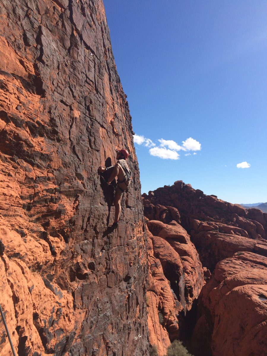 Student climbing at Red Rocks Climbing Camp, Nevad