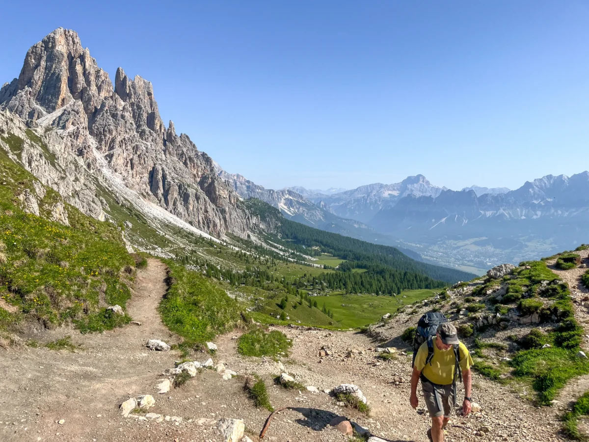 Hiker walks in the Dolomites