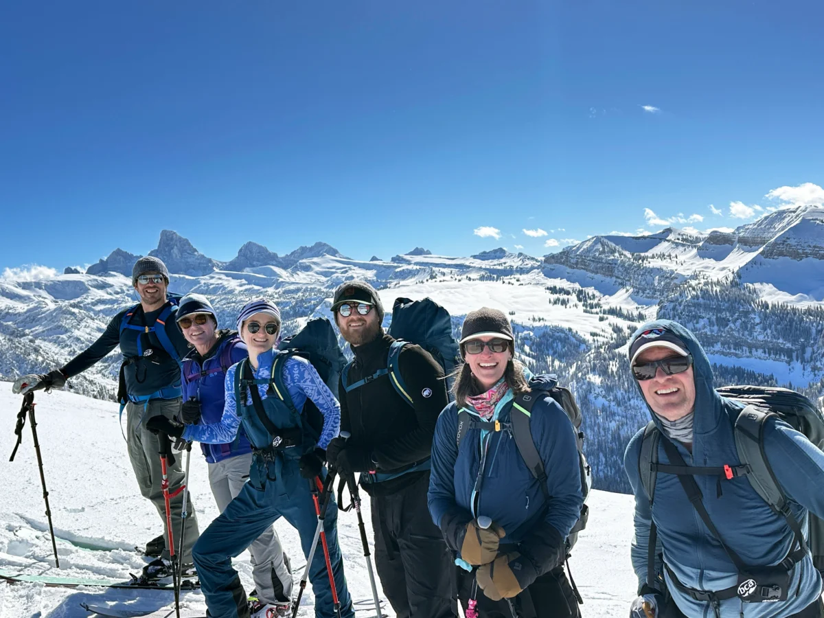 Skiiers smile in the Tetons