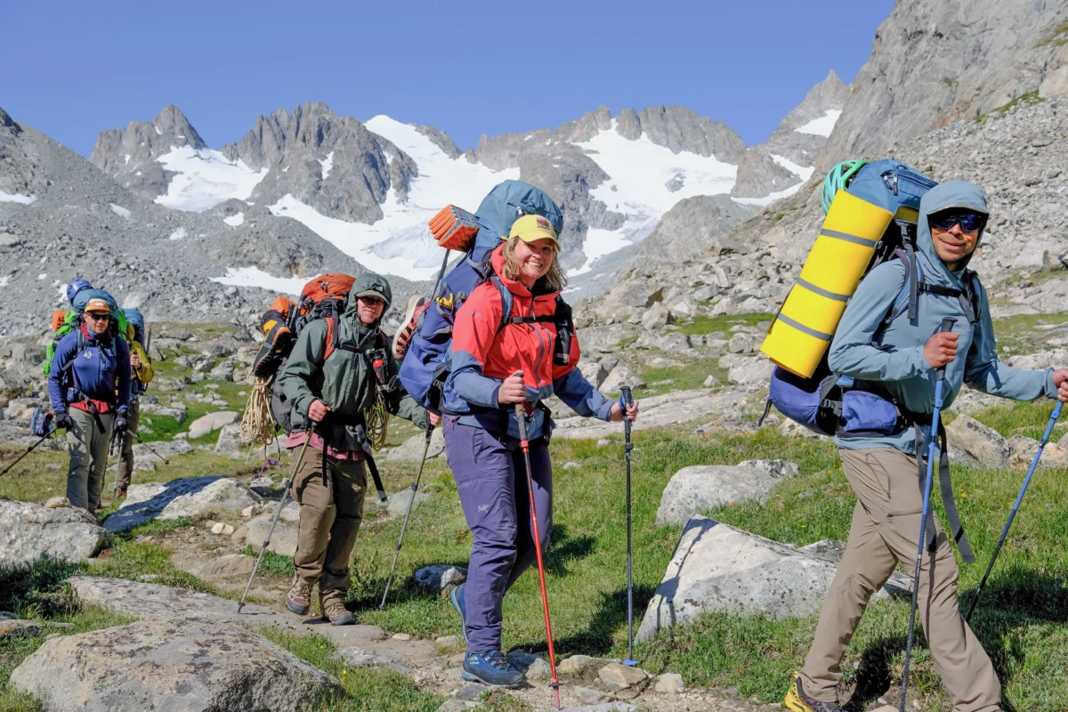 Hikers walk across the trail in Wyoming