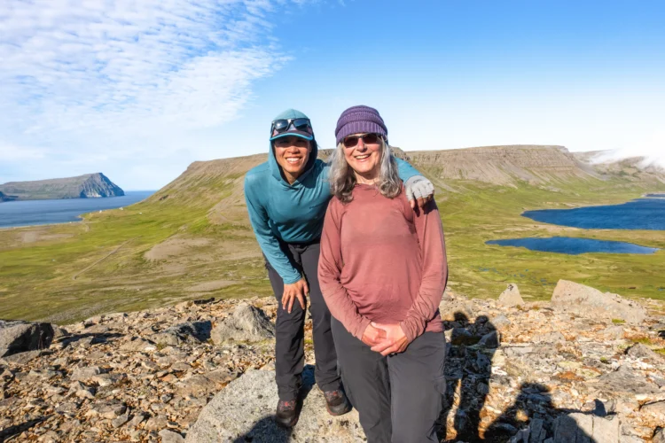 Hikers smile in Iceland