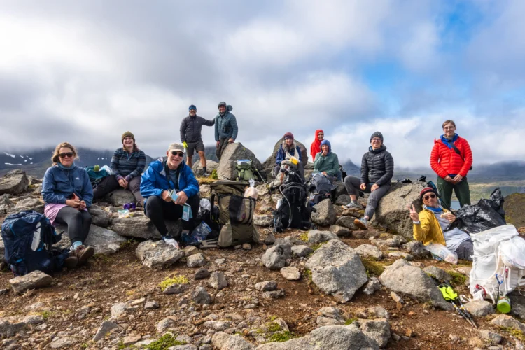Hikers smile in Iceland